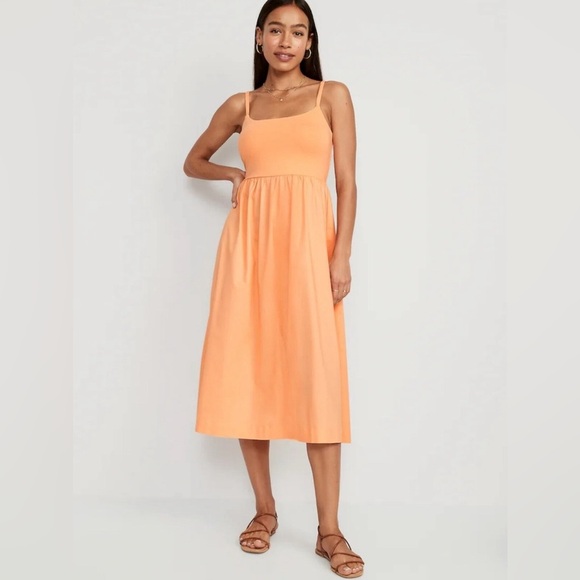 Old Navy NWT Orange Fit & Flare Combination MIDI Cami Dress Women’s Size Medium - Picture 1 of 7